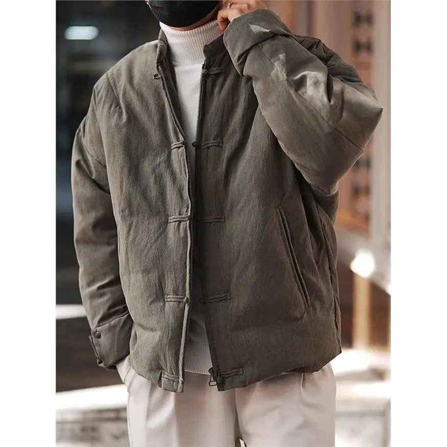 

Faionable Loose Cotton Jaet for Men with Button Stand Collar Autumn Winter New Arrival Simple Sli M Outerwear