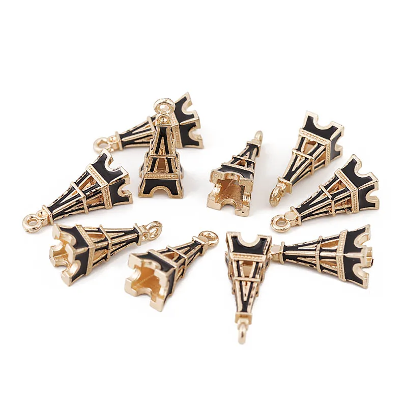 10pcs/Lot Colorful Openwork Eiffel Tower Enamel Charms for Jewelry Making Accessories Alloy Pendant DIY Bracelet Necklace