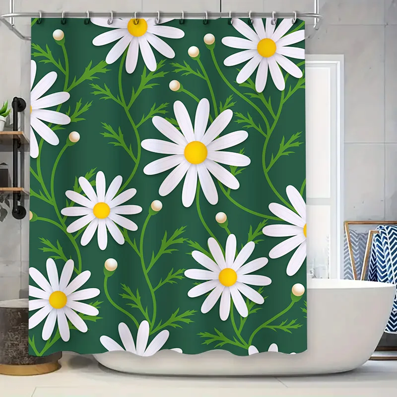 

Красивая занавеска для душа с изображением ромашки, зеленая ткань, водонепроницаемый декор для ванной, украшение для дома 75x180 см с крючками, бесплатная доставка по всему миру!