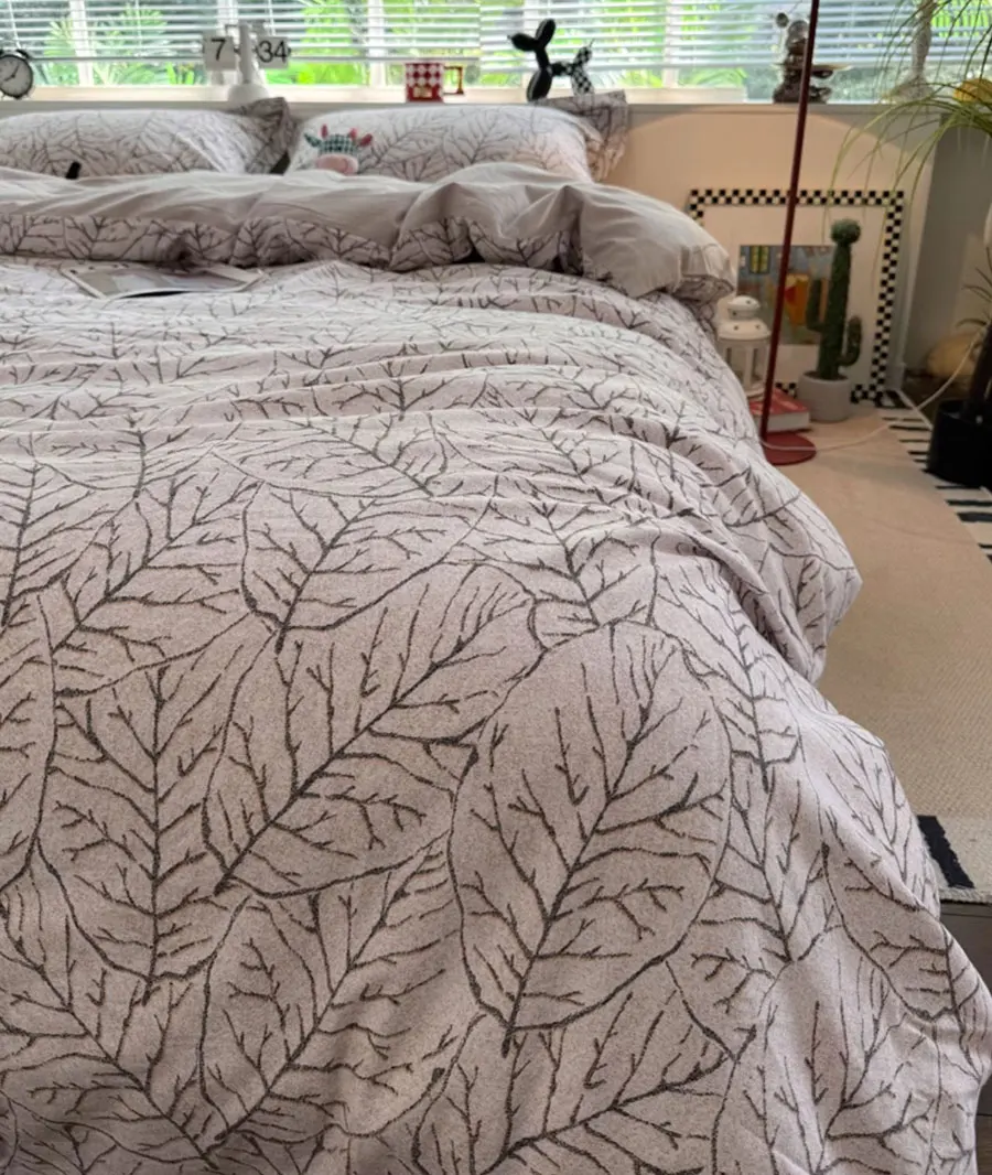 Vintage nordic pastoral leaf bedding set,full queen king warm retro rustic cotton home textile bed sheet pillow case quilt cover