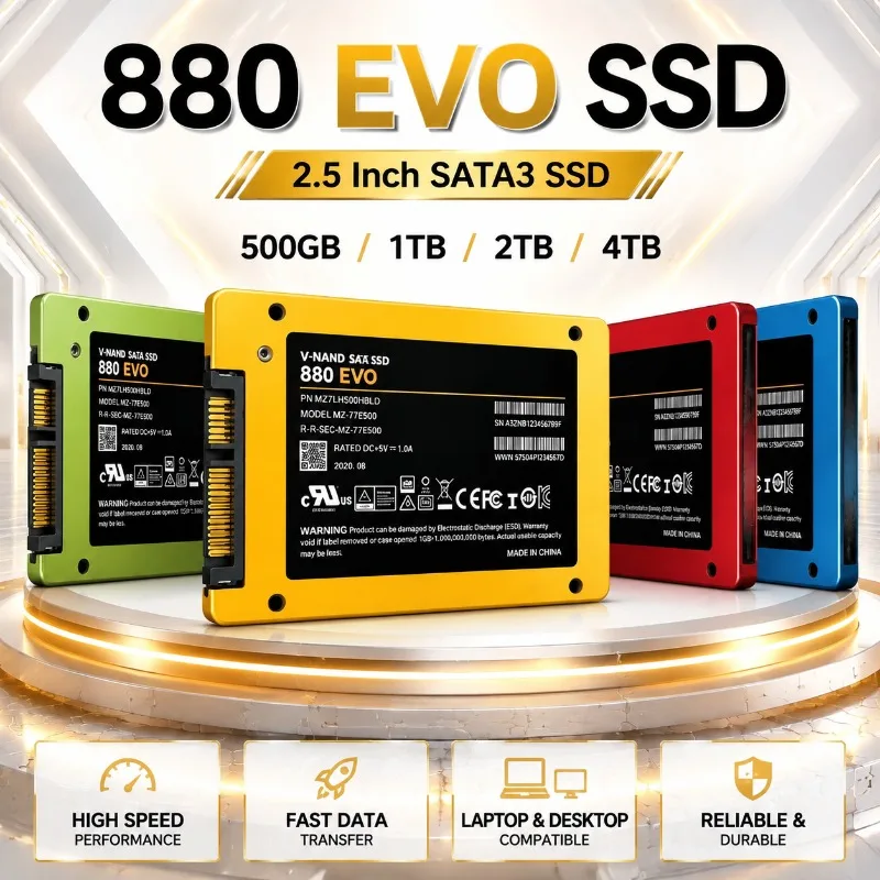 Original 880 EVO 2.5 Inch SATA3 SSD Internal Solid State Drive 500GB 1TB 2TB 4TB Hard Disk Solid State Drive for Laptop Desktop