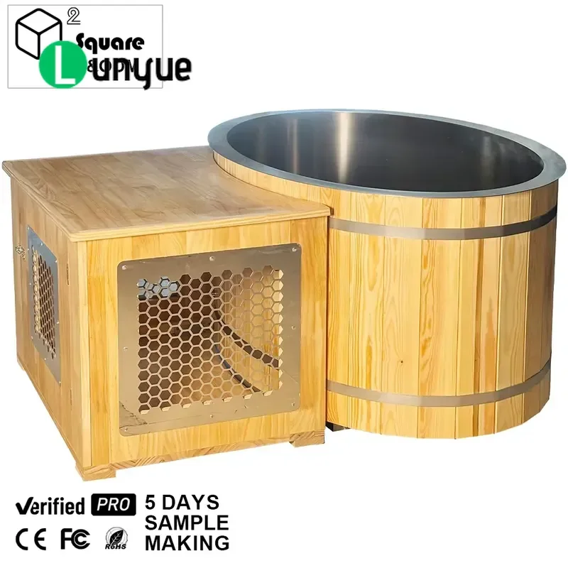 Redwood Outdoor Ice Bath Tub Cold Plunge Cryotherapy Spa with Shower for Sauna Home Garden Natural Wood Durable Relaxation