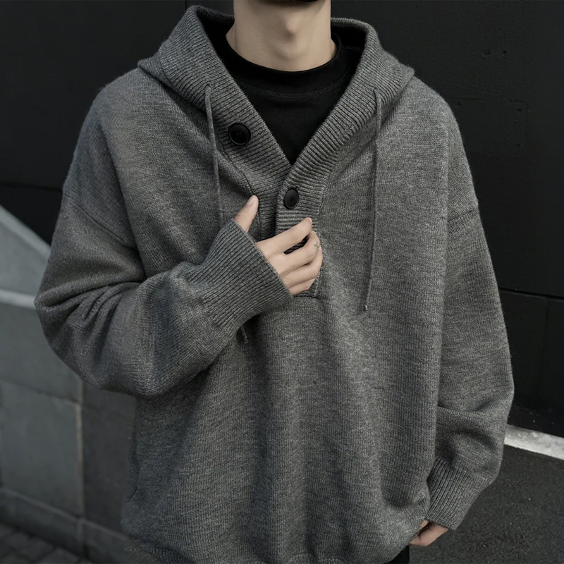 

Autumn Men's Hooded Knitwear Sweaters American Retro Fashion Trend Streetwear Casual Loose Pullover Sweater Male Y2K Hooded Knit