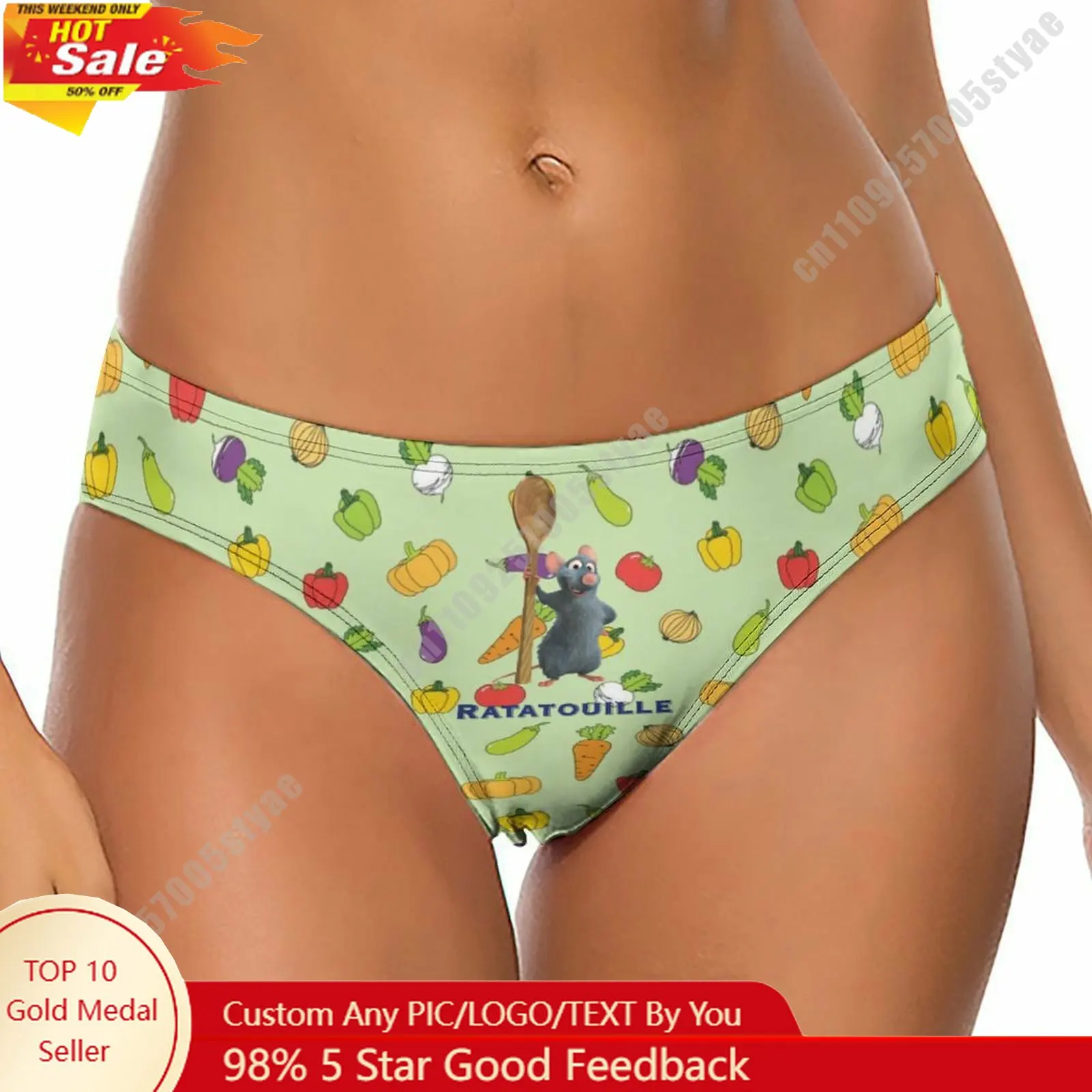 

Ratatouille Underpants Disney Cartoon Women Pure Cotton Thong Underwear Custom Your Photo Logo Text Lightweight Breathable