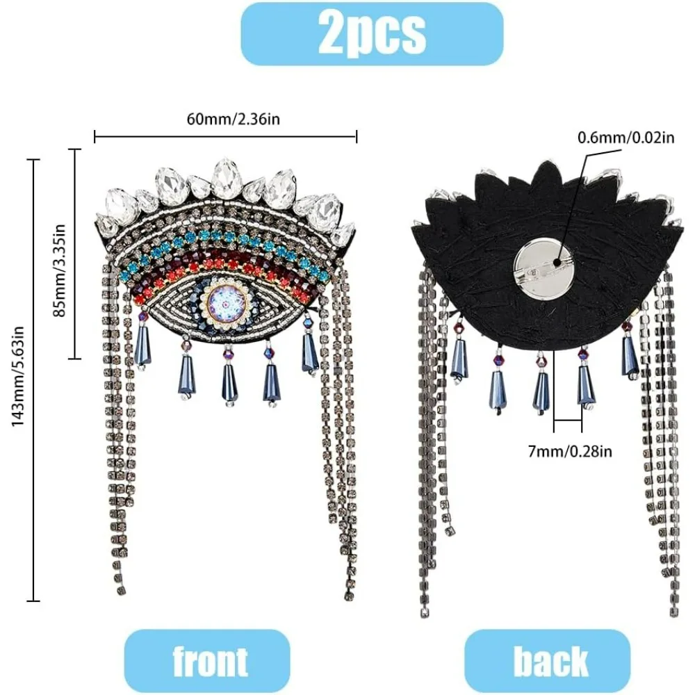 2Pcs Evil Eye Shoulder Epaulet with Tassel Detachable Ethnic Style Tassel Epaulette Pin Badge Shoulder Insignia with Felt