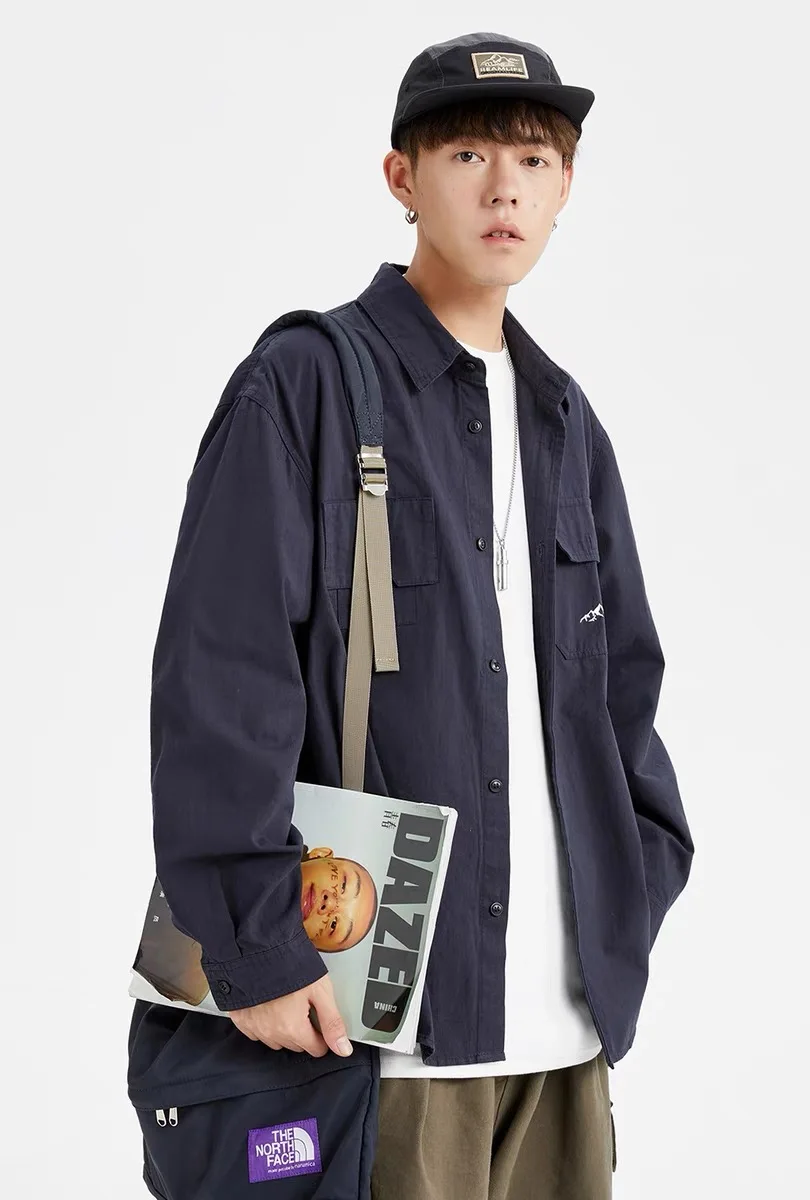 

Ретро японский Sle Long Sve из чистого хлопка, повседневная свободная одежда для мужчин и женщин, весенне-осенний сезон, трендовая рабочая одежда...