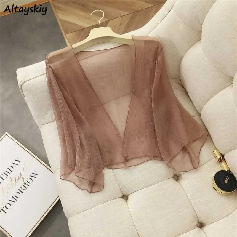 

5 Colors Thin Jackets Women Summer Literary Sunscreen Elegant Lady Vintage Cropped Outerwear Comfortable Chic Gentle Breathable