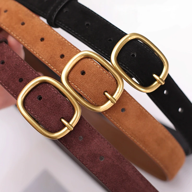 Women Vintage Vintage Snowflake Suede Leather Belt Gold/Silver-Tone Buckle Genuine Cowhide Waist Belt for Jeans and Dresses