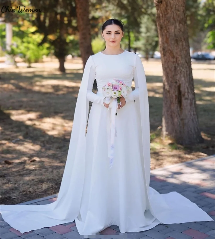 Fairy Saudi Arabic Dubai Wedding Dresses Caftan Long Sleeve Islamic Muslim Bride Dress Satin Forest Vestio De Novias Customized