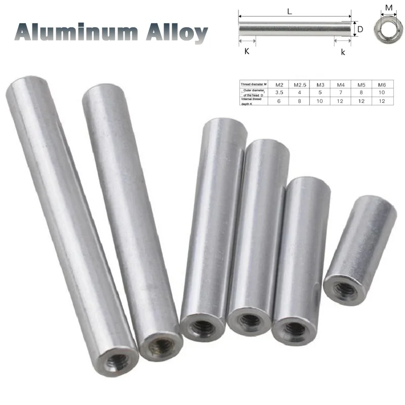 1/2/5Pcs M2 M3 M4 M5 M6 M8 M10 Cylindrical Aluminum Connecting Rods Aluminum Alloy Long Nuts Rods Double Threaded Spacer Rods
