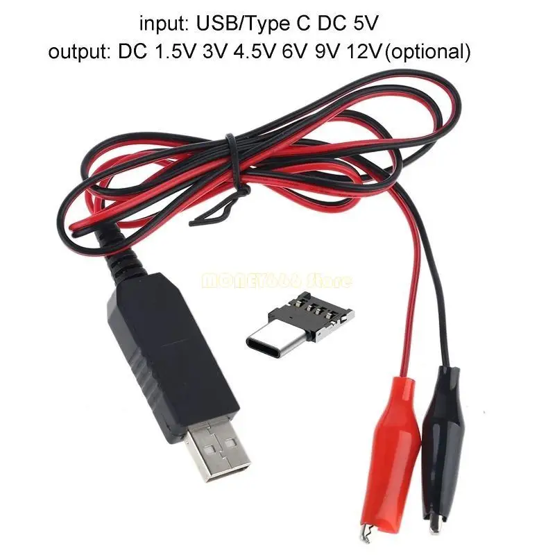 F62C 2 en 1 Tipo C USB a 1.5V 3V 4.5V Cable alimentación AAA C D Tamaño del tamaño batería Eliminador