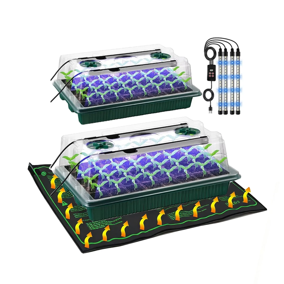 

40 ячеек полного спектра лотка для проращивания растений с 2/4 светодиодами для роста и тепловым ковриком для рассады растений теплая подушечка для выращивания семян