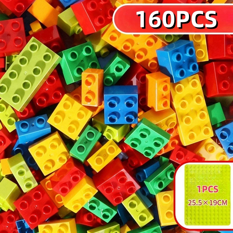 160PCS Creative Building Blocks Set Of Colorful Classic Basic Silver Brick DIY Toys For Baby Christmas Gifts 3 To 10 Years Toys