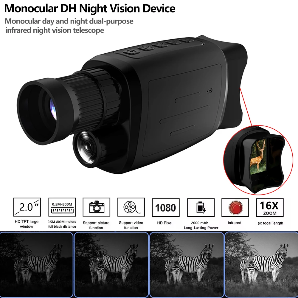 

Monocular Night Vision Device 1080P HD Infrared 5X Digital Zoom Hunting Telescope Outdoor Day Night Dual Use 100% Darkness 800m