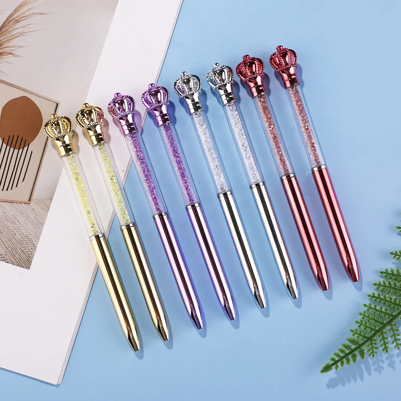 30PCS New Metal Like Crystal Crown Diamond Ballpoint Pen UV Plated Signature Pen Rotating Ballpoint Pen