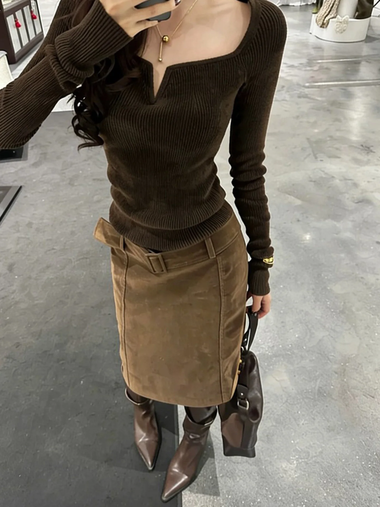 

Sexy Retro Bodycon Set Women's Spring Pure Desire Spicy Long Sve Top f Body ort Skirt High Waist Warm Knitted Dr