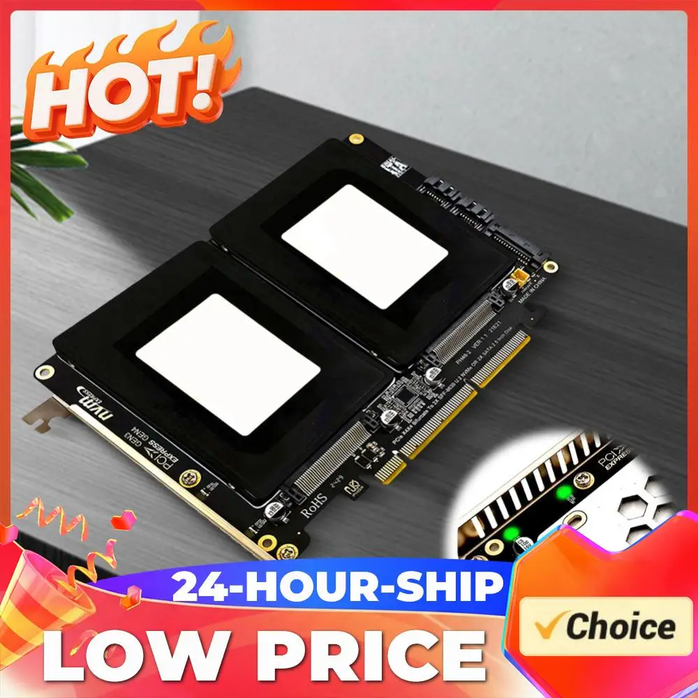 U.2 Dual Drive Adapter Card with LED Indicator 2.5 Inch SATA Hard Drive To PCIE4.0 Split Card Dual U.2 To PCIe 4.0 X8 Adapter