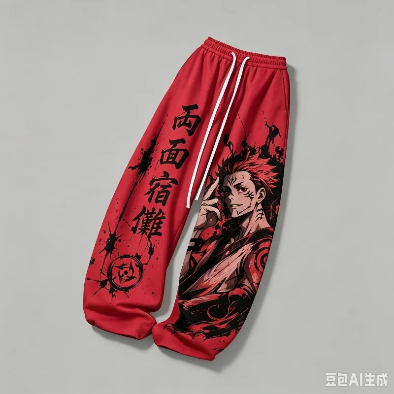 Jujutsu Kaisen Sukuna Kanji & Ink Splatter Graphic Straight Trousers Summer Quick Dry Sport Pants Men Kid Streetwear Sweatpants
