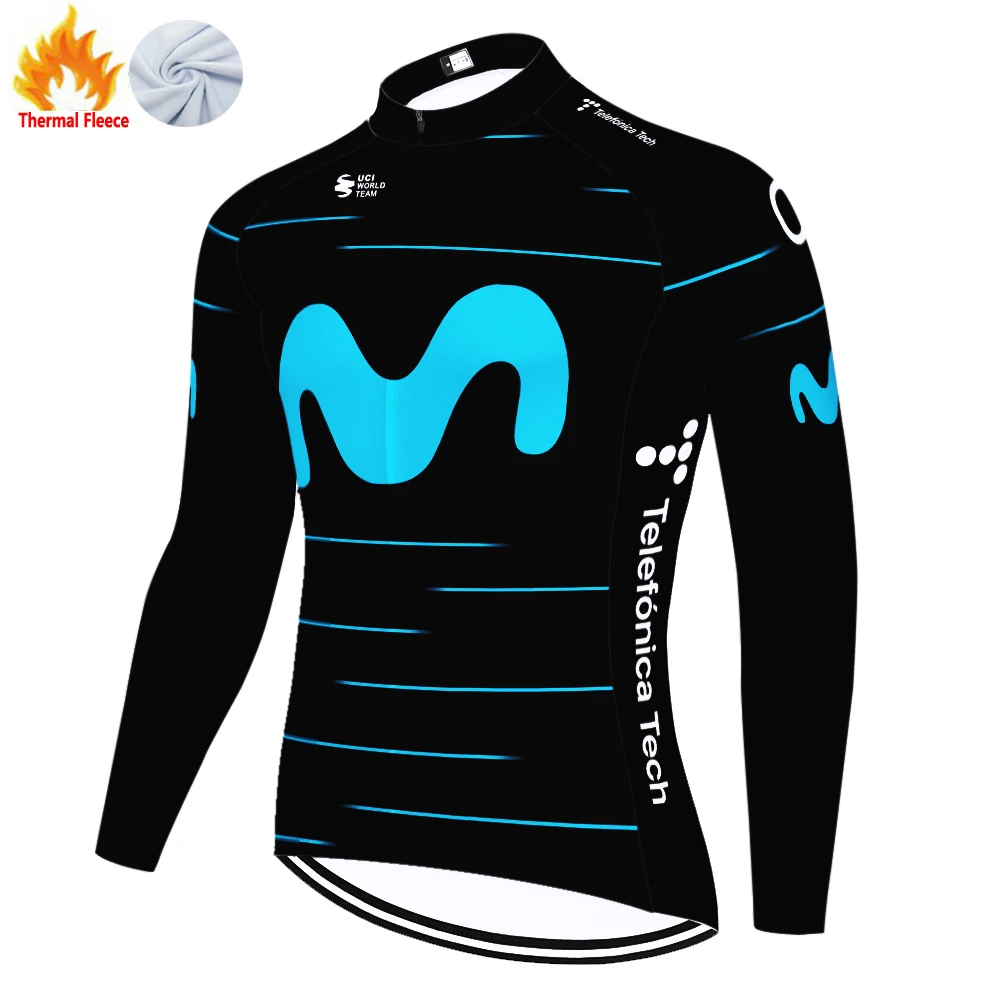 Camisa de Ciclismo Masculina de Inverno 2026 Movistar em Fleece - Jersey de Ciclismo para Homens - Equipamento de Ciclismo Enduro