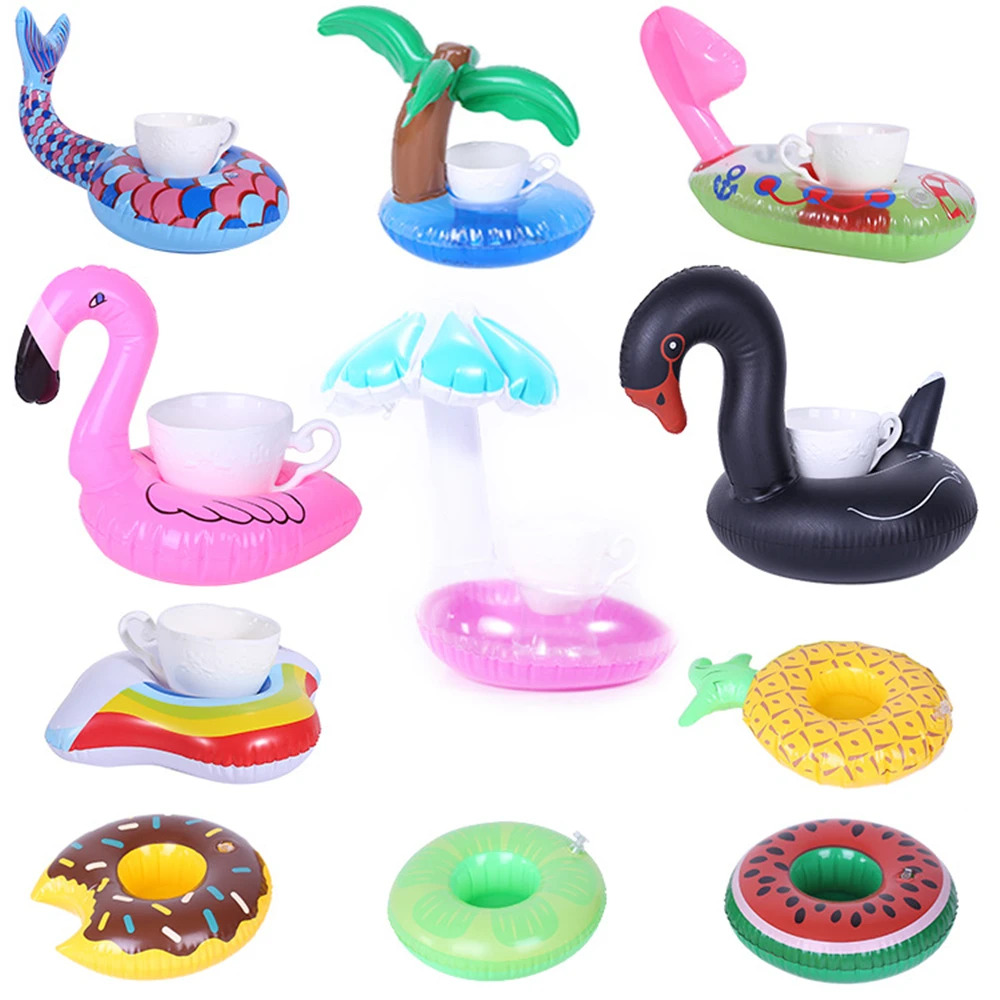 Su bardağı yüzme simidi şişme yüzen bardak tutucu popüler Flamingo Unicorn bira içmek Bar Coaster yüzme havuzu süslemeleri