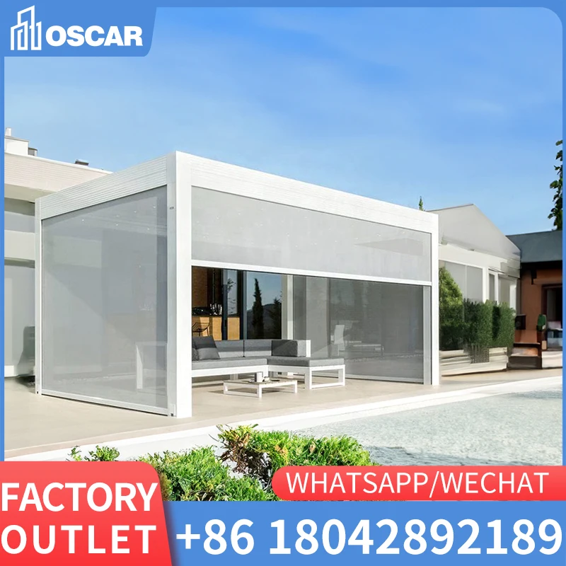 

Outdoor motorized opening roof aluminium frame pavilion gazebo garden pergola Sun Room Sunroom