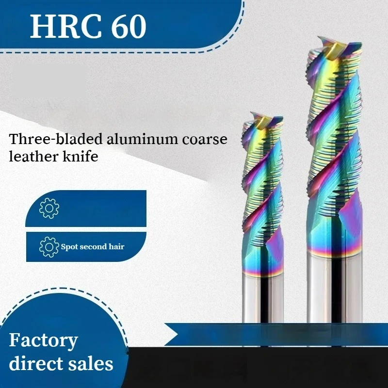 

10pcs HRC60 Roughing End Mill 3 Flutes Carbide for Metal Aluminum Copper CNC Tool
