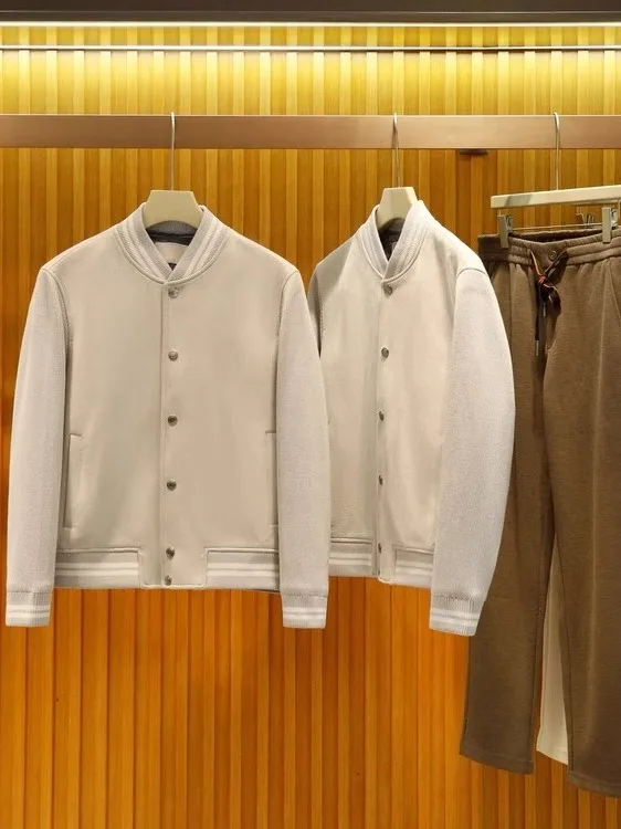   الجلد المدبوغ محبوك Jaet البيسبول طوق الرجال Faion ملابس خارجية الخريف الشتاء الوزن الثقيل تنوعا الشباب ular بولي...