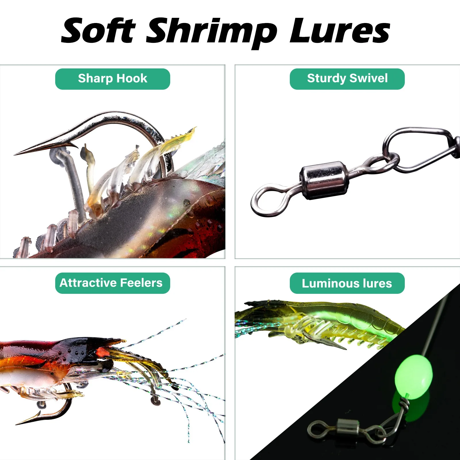 Goture 1/30pcs Soft Plastic Shrimp Lure 8cm 6g Luminous Bait with Hook Swivel for Freshwater Saltwater River Lake Pond Fishing