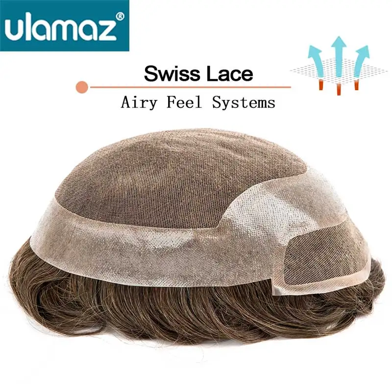 Swiss Lace Wig Man Toupee Invisible Hairline Male hair prosthesis Lace Front Hair System For Men Lace Pu Wigs Human Hair Natural