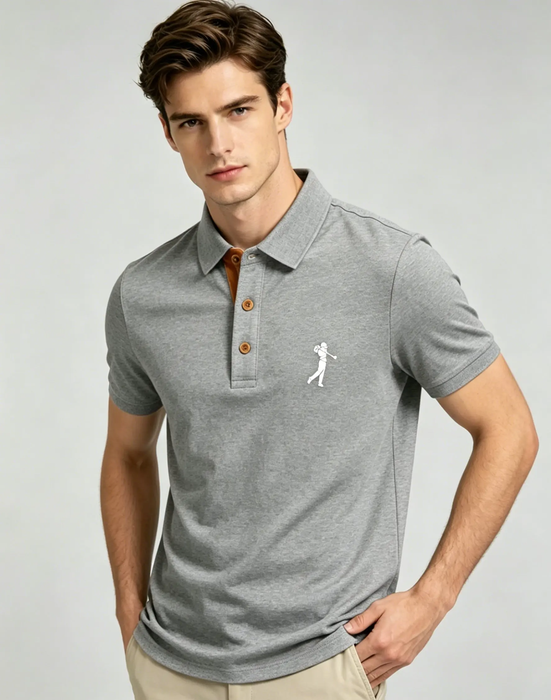 Mens Golfer Silhouette Jacquard Polo Shirt Breathable Quick Dry Fabric Casual Business Golf Outdoor Daily Short Sleeve Top