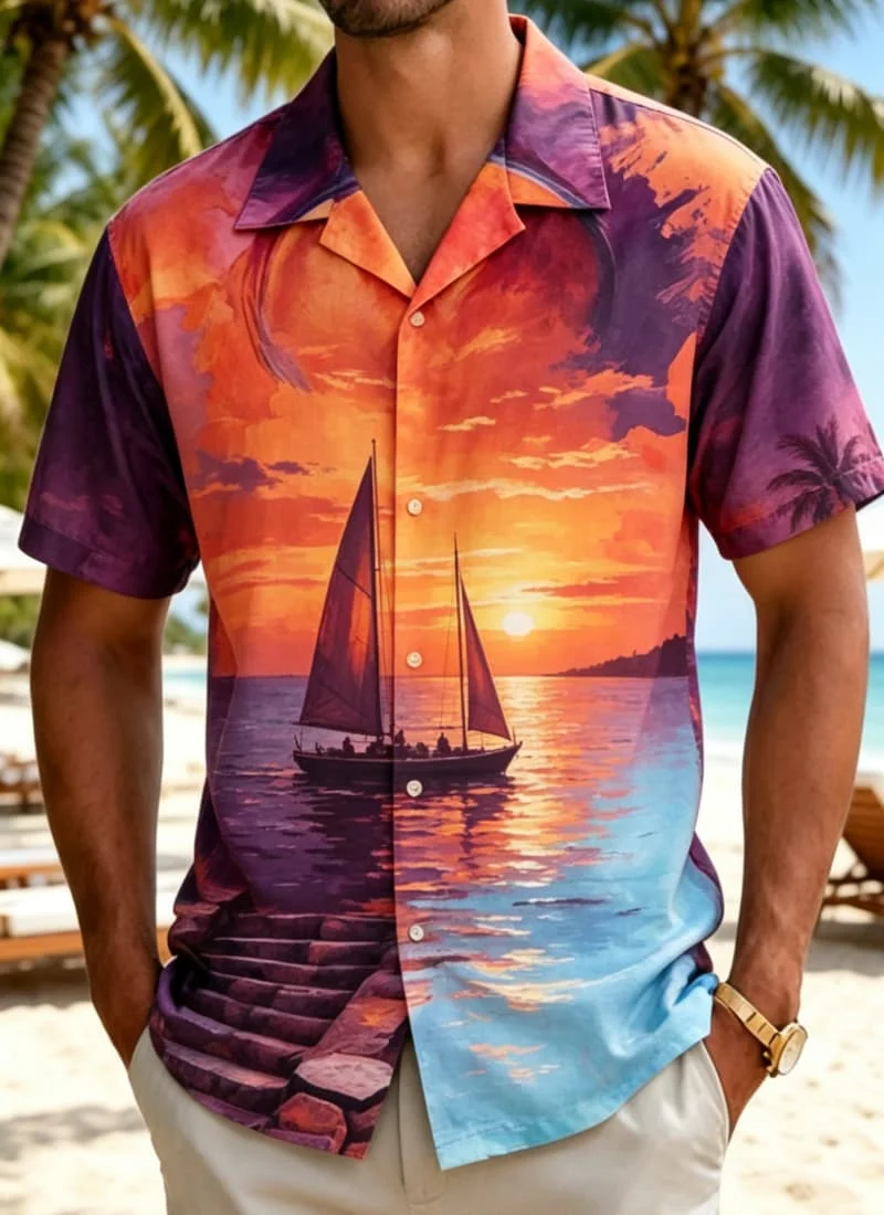 Men's fun and vibrant tropical style shirt, suitable for festivals, celebrations, summer travel, and casual wear