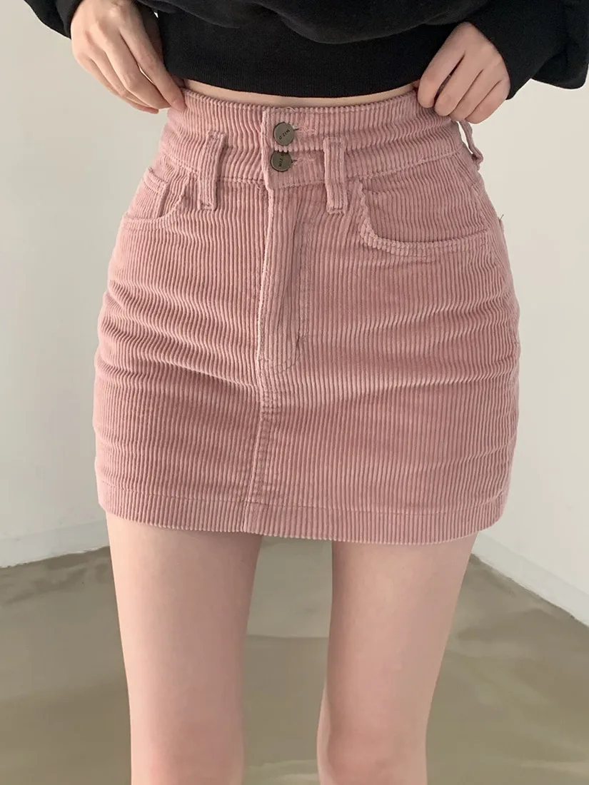 

Women's Pink A-Line Skirt High Waist Slim Fit f Body Skirts ort Skirts Trendy Girls Autumn Winter Faion Skirts