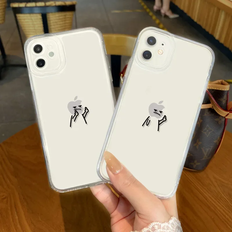 Interesting Stickstick Transparent iPhone Case 14 13 12 11 15 Pro Max 13 Mini XS Max XR SE 8 14 Plus Transparent Bottom Cover