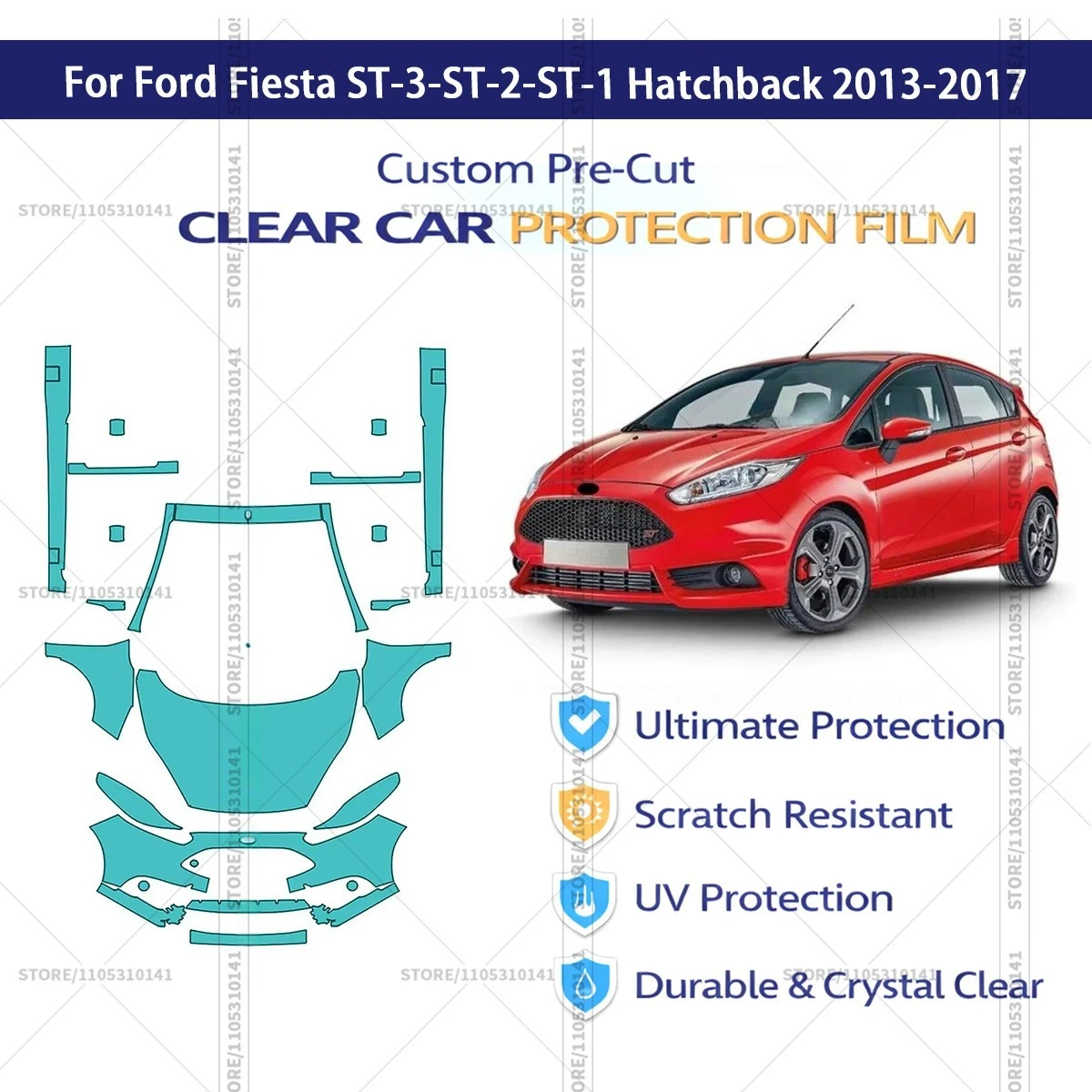 Pre-Cut Paint Protection Film PPF Transparent Car Film Automotive PPF Professional For Ford Fiesta ST Line-ST 3 Door 2018-2023