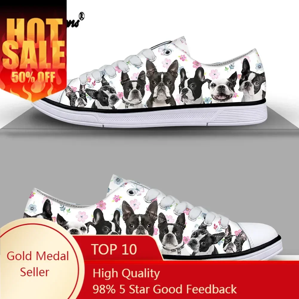 Boston Terrier Design Low Top High Quality Sneakers Mens Womens Teenager Canvas Lightweight Sneaker Couple Shoes Custom Shoe