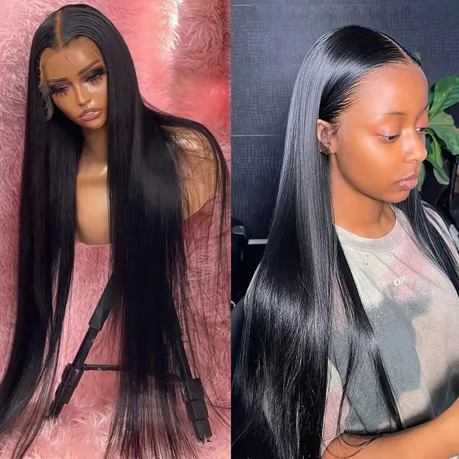 Perruque Lace Front Wig Remy Brésilienne Naturelle, Cheveux Lisses, 13x4, 13x6, 4x4, 5x5, 30 40 Pouces, pour Femme Africaine