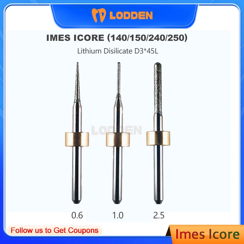 Dental Lab Milling Needle Grinding Glass-Ceramic for Imes-Icore 140i/150i /240i/250i Dental Burs 0.6/1.0/2.5mm Dentistry Supply