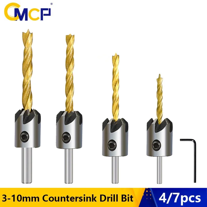 

CMCP TiCN-Coated Countersink Drill Bit Set 3-10mm Screw Drill Bit Set Twist Drill Bits Woodworking Drilling Tool