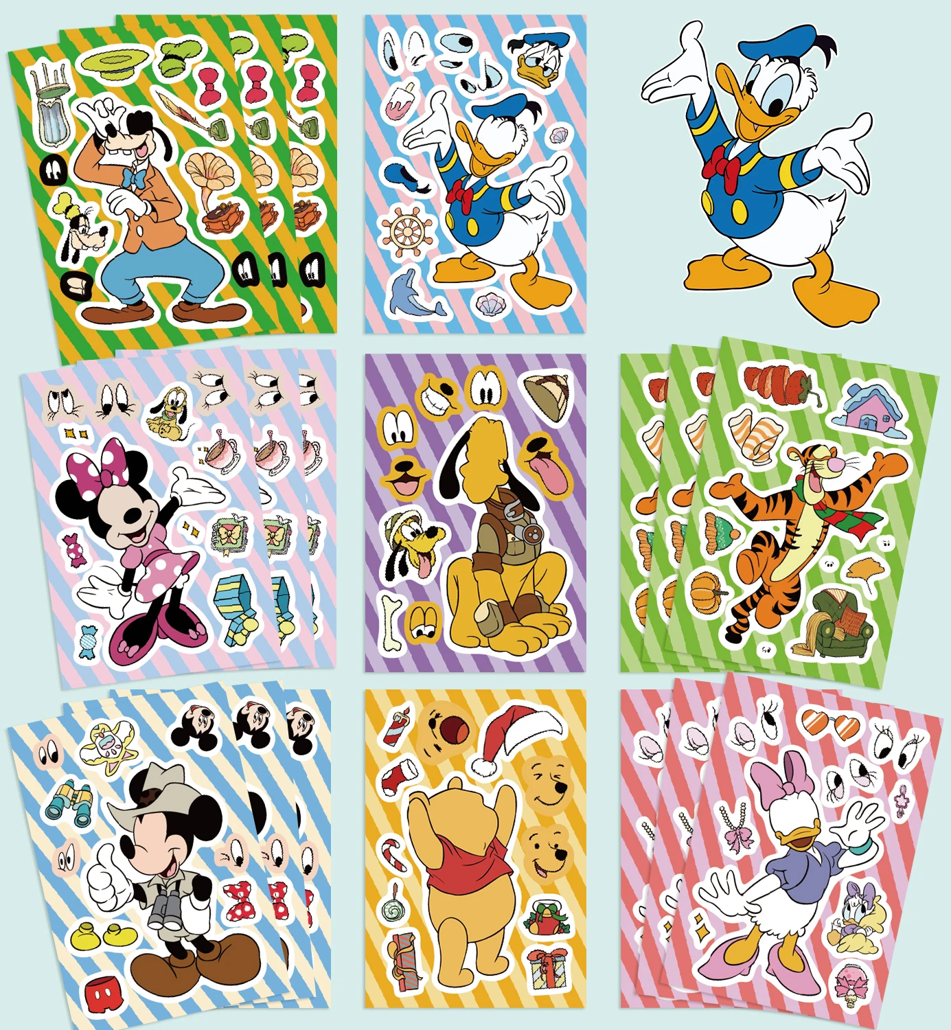 8/16/32Pcs Disney Make A Face Puzzle Stickers Mickey Minnie Donald Duck Kids Assemble Toys Children Funny Sticker Party Gift