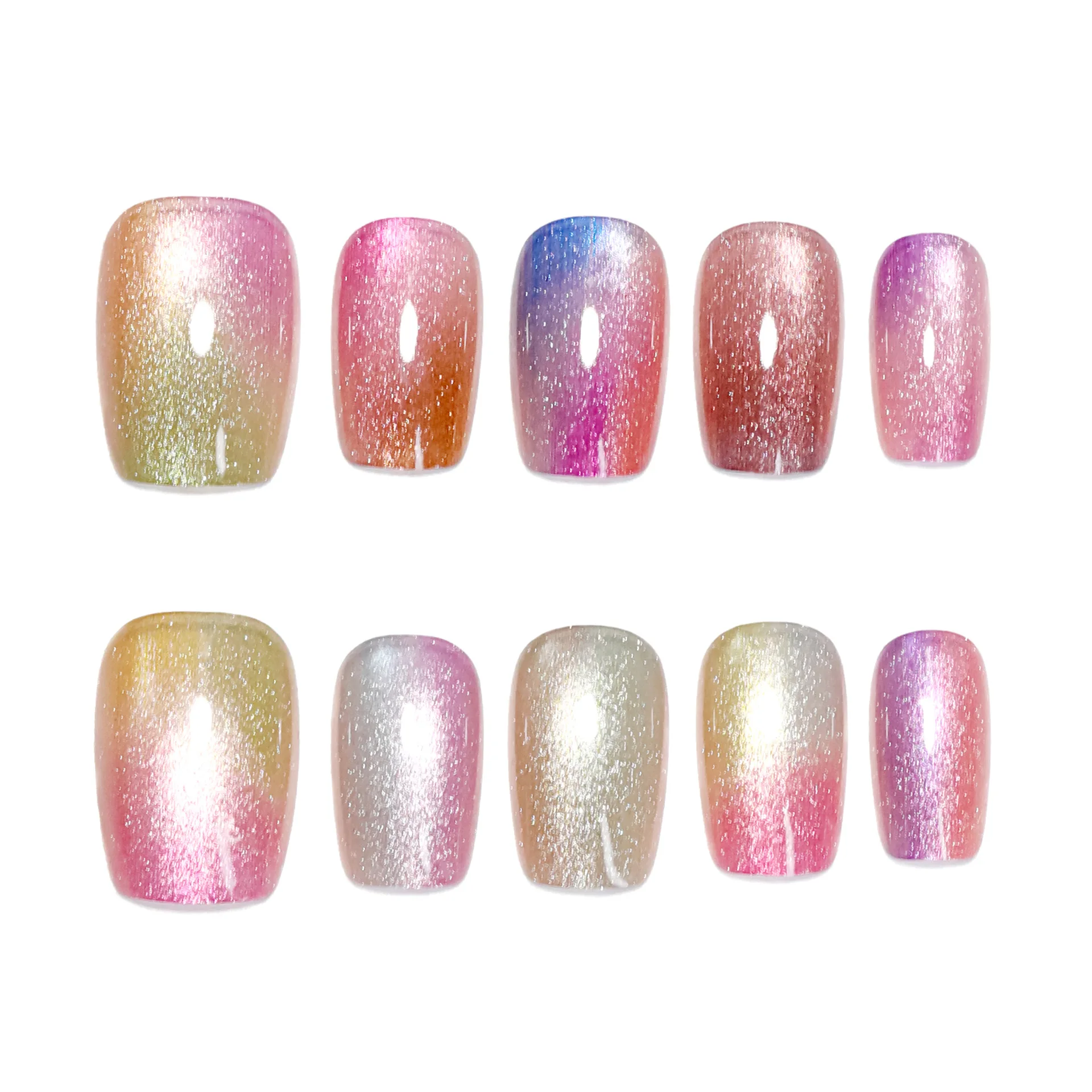 10 szt. Ręcznie robione paznokcie z pełnym pokryciem błyszczące wzór oka kota kolorowe krótkie sztuczne paznokcie do noszenia Manicure tipsy sztuka