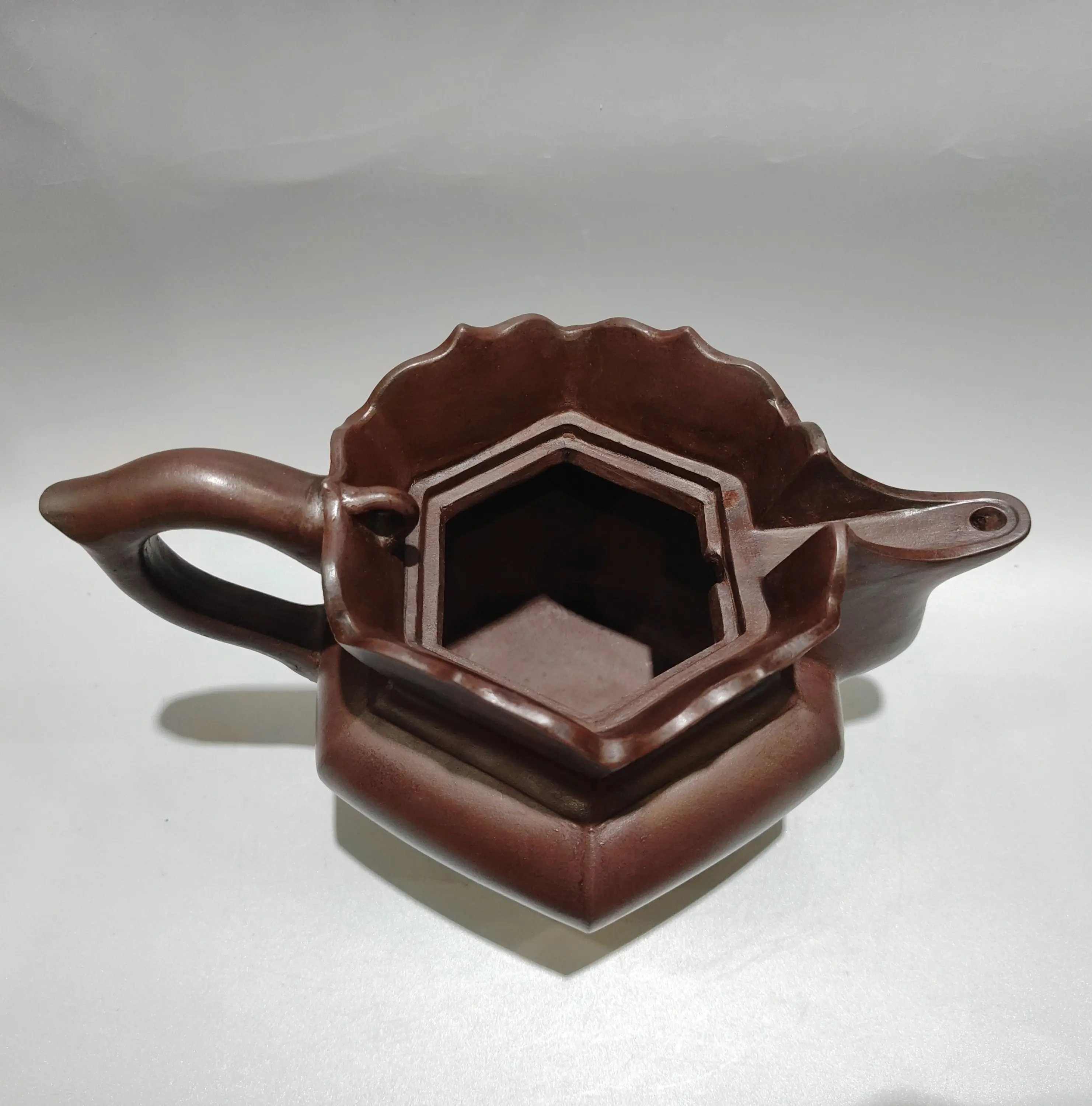 Yixing Purple Clay Teapot Old Purple Mud Monk Hat shaped Pot Six sided pot Kettle Teapot Amass wealth