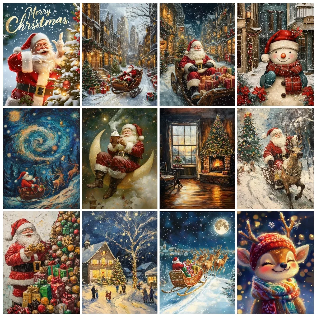 

Рождественский снеговик, олень, цифровая живопись, ручная роспись, акриловая краска, вечерние раскраски, домашний декор, поделки для взрослых, подарок «сделай сам»