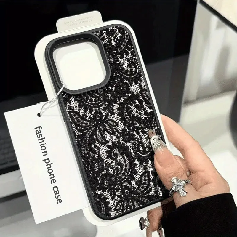 Black Lace Pattern Personalized Lichee leather pattern Phone Case For Samsung A36 A26 A55 A35 A16 A5
