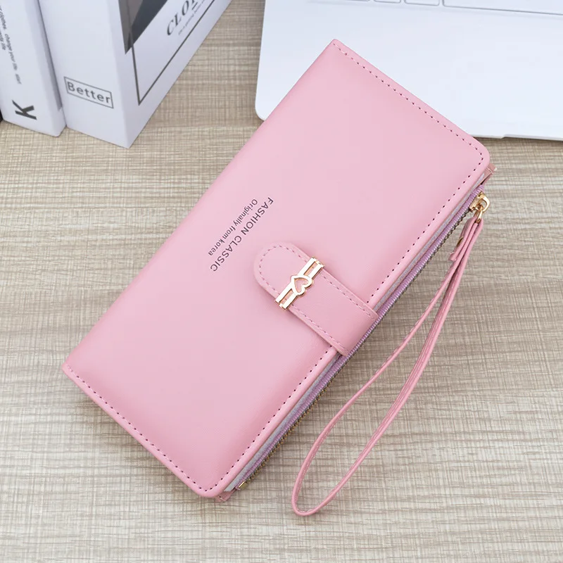 New Wallet Women's Long Multi Card Card Bag Zipper Buckle Money Clip Fashion Simple Soft Leather Clip Change Handbag