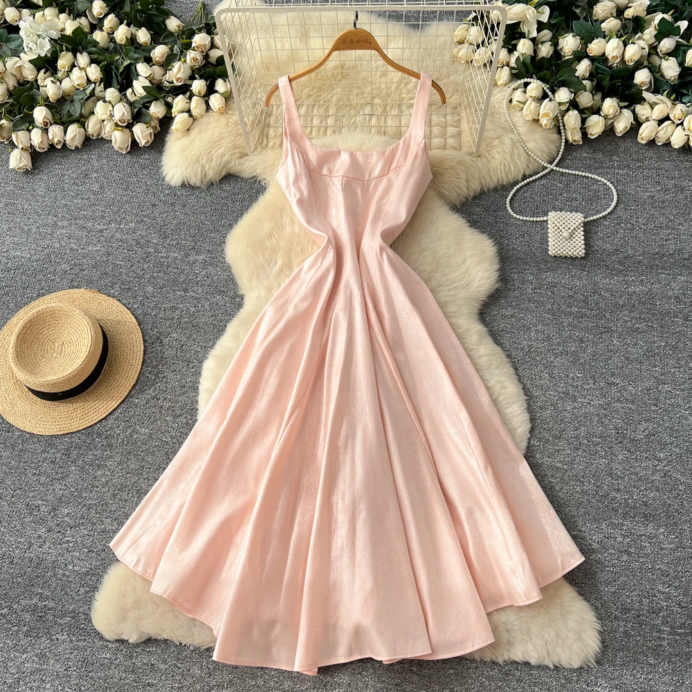 Chic vintage Sexy sleeveless Ruched Fairy Vacation Long dress Women Boho Sundress ceremony dresses