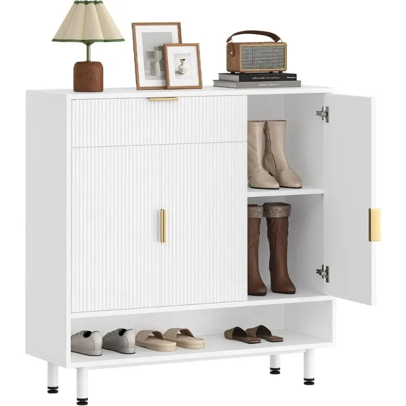 

Shoe Storage Cabinet with Drawer, Shoe Organizer with 3 Adjustable Shelves and Metal Legs, Large Capacity Shoe Cabinet Storage f