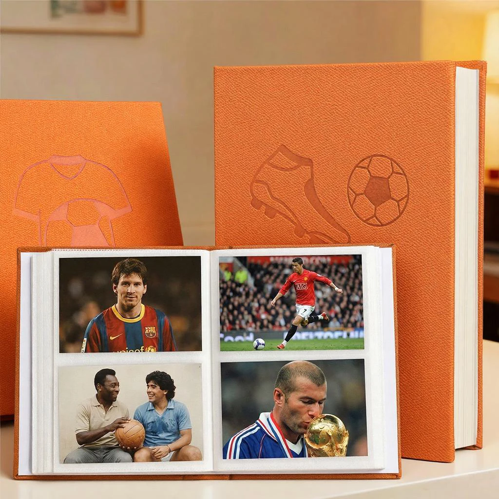 PU Leather Photo Album 200 Pockets 4×6 Inch Football Series Memory Album for Room Decor Graduation Sports Meeting Family Gift