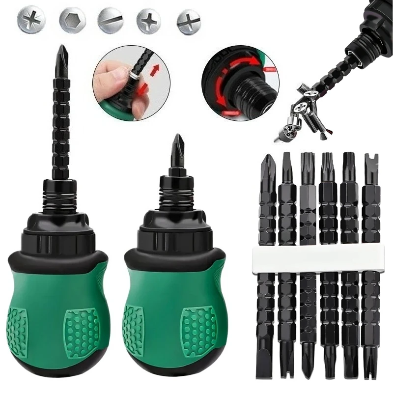 13 in 1 short handle dual-purpose telescopic ratchet screwdriver set, magnetic blade, cross triangle plum blossom screwdriver