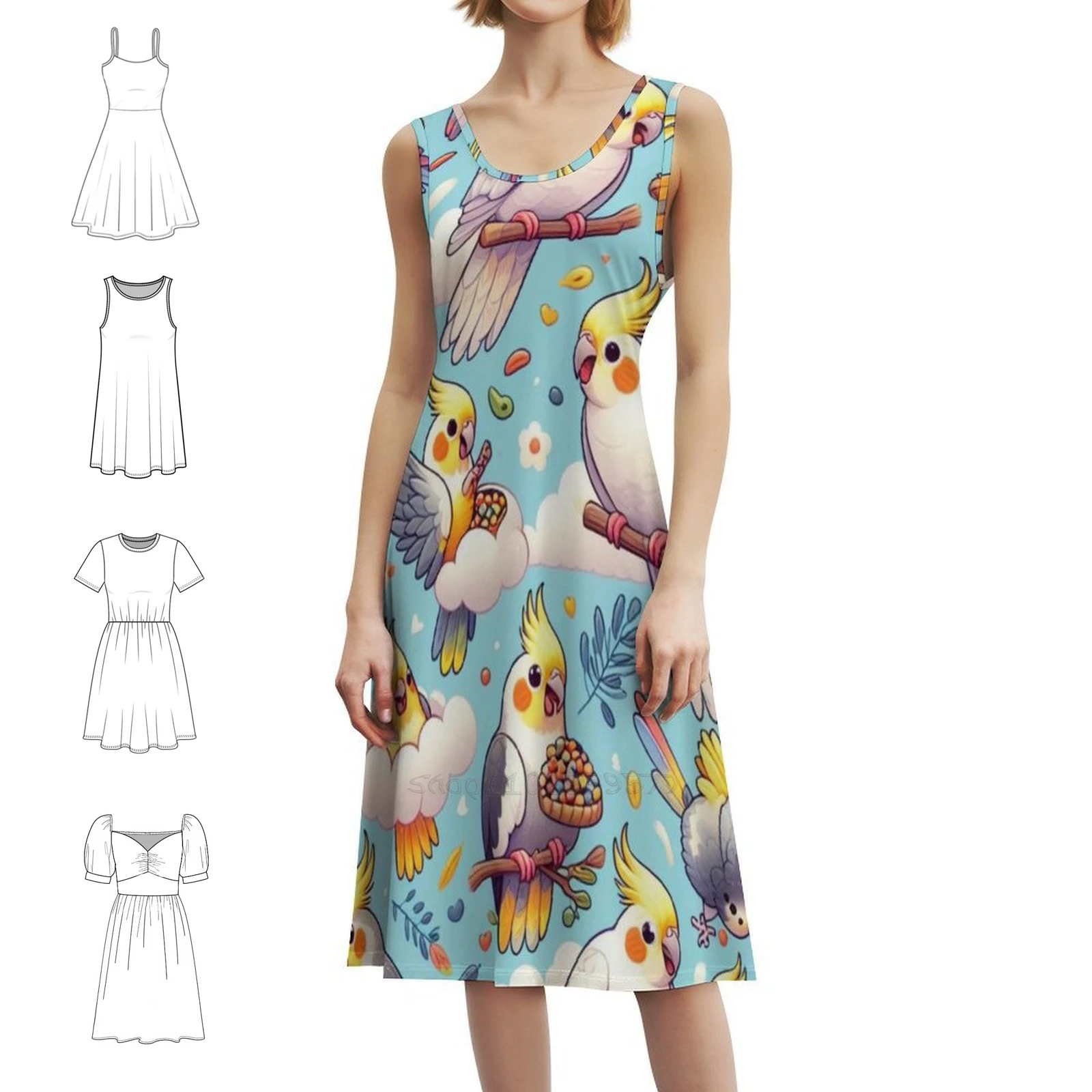 

Женское элегантное праздничное платье с узором Cockatiels Art, платье трапециевидной формы с короткими/длинными/без рукавов, варианты Cockatiels Maratus