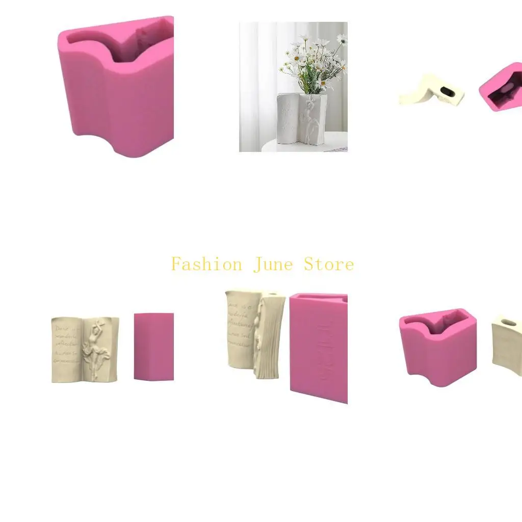

N5KA Resin Book Sculpture Mold Flower Vase Mold Face Book Silicone Planter Mold